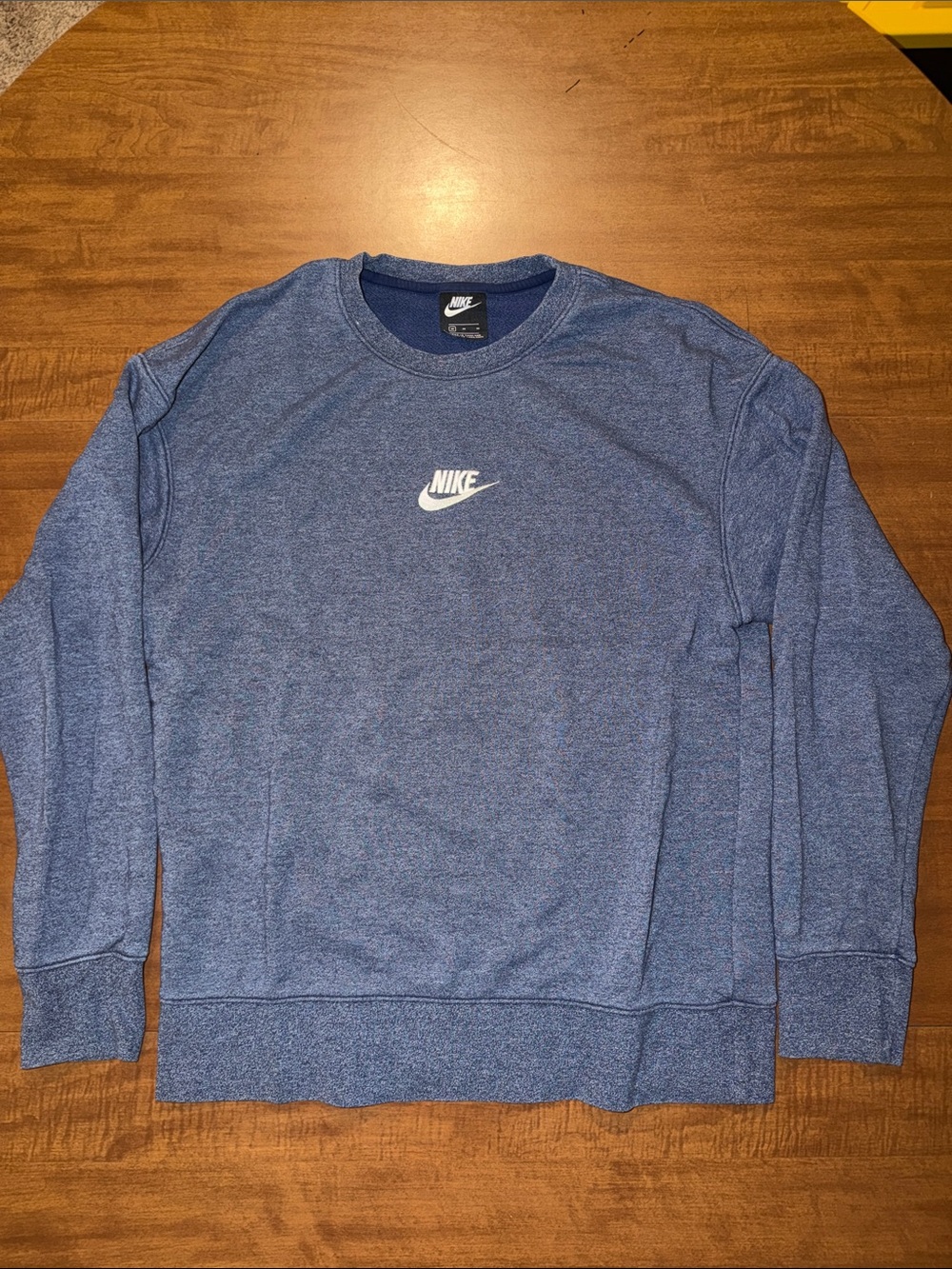 Nike Men’s Heather Blue Crewneck Sweatshirt with White Swoosh